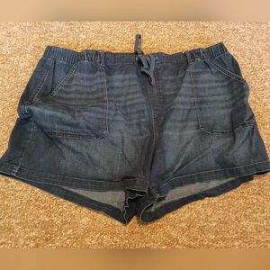 Terra & Sky Dark Blue Denim-Style Drawstring Shorts